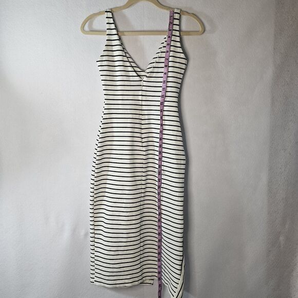 ZARA Trufaluc Collection Sz S Black & White Stripe Lined Fitted Dress Slit - Picture 2 of 6